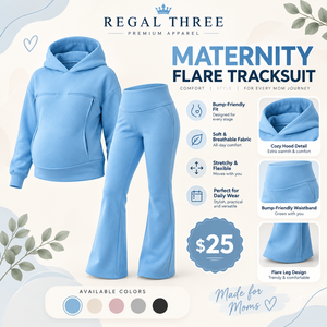 Ensemble de survêtement de maternité Regal Three : sweat à capuche et pantalon évasé, taille mi-haute élastique, fermeture éclair poitrine, tenue décontractée pour la grossesse et l'allaitement - Product Image 1
