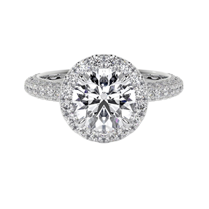 Bague de Mariage Halo en Diamant de Laboratoire Personnalisé avec Sertissage Pavé Multi-Rangées Intriqué, Coupe Ronde Brillante, Or Blanc 10k/14k/18k - Product Image 1