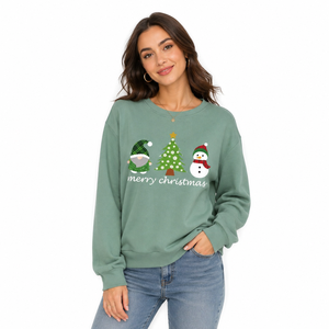 <b>Women</b> Green <b>Christmas</b> Graphic Crew Neck <b>Sweatshirt</b> Long Sleeve Merry <b>Christmas</b> Tree Snowman Gnome Casual Holiday Pullover - Product Image 1