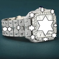 Montre unisexe de luxe Bageutte Diamond en acier inoxydable avec accents en moissanite, cadran carré en cristal, mouvement mécanique automatique