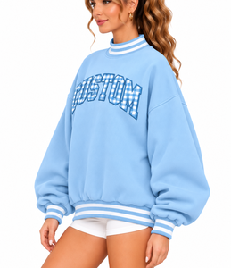 Wholesale Custom <b>Women's</b> <b>Christmas</b> Mock Neck <b>Sweatshirt</b> Oversized stripes Drop Shoulder Winter Holiday - Product Image 2