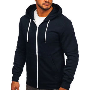 Sweat à capuche zippé pour homme, classique, avec cordons contrastants et poches, vêtements décontractés haut de gamme en gros, OEM ODM - Product Image 3