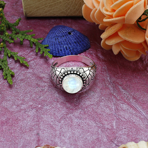Anillo de Plata 925 Hecho a Mano con Piedra Lunar Azul Arcoíris, Joyería Vintage para Fiesta, Estilo Bohemio Delicado, Engaste de Bisel, Accesorios para Dedo - Product Image 5