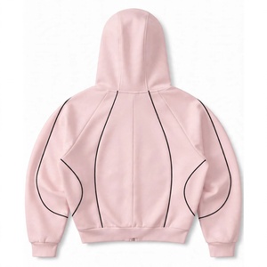 Chaqueta Deportiva Personalizada al por Mayor con Cremallera Completa, Color Rosa Pastel Suave, con Ribete, Sudadera Casual Unisex con Capucha y Máscara - Product Image 4