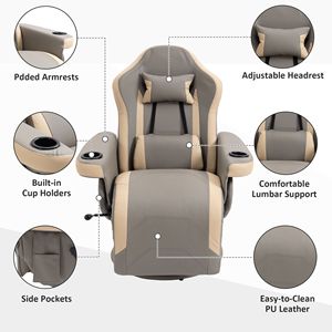 Poltrona Reclinabile Regolabile a 135 Gradi e Girevole a 360 Gradi con Meccanismo a Maniglia, Portabicchieri e Reclinazione Manuale - Product Image 6
