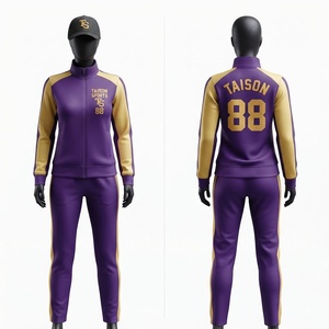 Women American Football Training <b>Suit</b> Premium Polyester 240 GSM Performance Fabric <b>Purple</b> Gold Panels Custom Heat Transfer Logo - Product Image 1