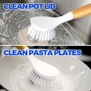 Set di 3 Spazzole per Pulizia Cucina con Manico in Bambù e Setole Morbide per Piatti, Ciotole e Pentole - Product Image 2