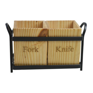 Porte-couverts avec 2 compartiments, boîte à couverts en bois et en métal, adaptée pour la table de cuisine, accessoires de cuisine - Product Image 5