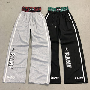Pantalones de chándal acampanados de doble cintura para hombre, holgados, con rayas, de pierna ancha, estilo jogger, 100% algodón, lavado desgastado, tiro medio - Product Image 4
