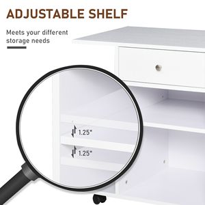 White Rolling Office <b>Printer</b> <b>Stand</b> Desk with Adjustable Shelf Drawer and CPU Holder Easy Wheels Movement - Product Image 5