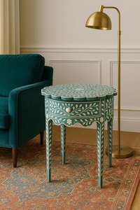 Mesa Auxiliar Premium Hecha a Mano con Incrustaciones de Hueso y Elegante Estructura de Madera para un Estilo Contemporáneo, Forma Personalizable - Product Image 4