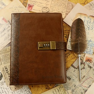 Carnet de voyage A5 en cuir rigide avec serrure, rechargeable, avec stylo plume, 100 feuilles, édition cadeau - Product Image 1