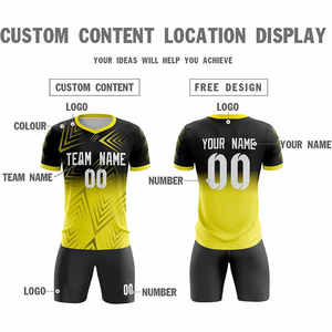 Conjunto de Camiseta de Fútbol Sublimada Personalizada, Negra y Amarilla, Cuello en V, Manga Corta, Transpirable, para Hombre Adulto, Ropa Deportiva, Nombre del Equipo 00 - Product Image 2