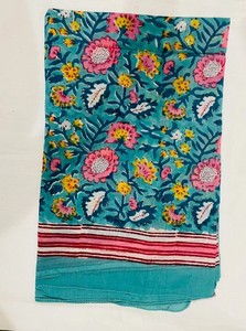 Hand Block Printed Eco-Friendly Breathable 1 Piece Women Pareo <b>Wrap</b> <b>Beach</b> Party Wear Scarfs Floral Multi Color - Product Image 2