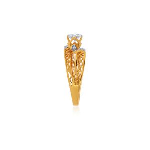 Anillo Solitario con Corte de Flecha en Forma de Corazón, Anillo de Compromiso de Diamante Solitario de Corte Brillante Redondo de Lujo con Filigrana Intrincada en Oro Amarillo - Product Image 4