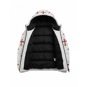 Blouson matelassé blanc pour homme de haute qualité avec fermeture éclair, capuche, style streetwear hiver, épais et chaud, personnalisable avec logo OEM sur le devant - Product Image 3