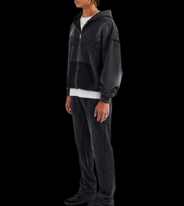 Survêtements d'hiver pour hommes, en molleton technique de haute qualité, avec logo personnalisé, polyester/coton, à capuche, fermeture éclair sur le devant, 2 pièces - Product Image 3