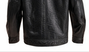 Veste en cuir marron gaufré pour homme Champ King avec doublure en satin vert, col montant et fermeture éclair - Product Image 2