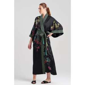 Robe longue de luxe en satin noir uni pour femme, style japonais, taille naturelle, avec ceinture, manches longues, tenue décontractée - Product Image 1