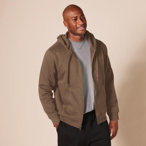 Sweat-shirt à capuche marron pour homme, coupe classique, décontracté, pour l'automne, col roulé, fermeture éclair, matière polaire - Product Image 2