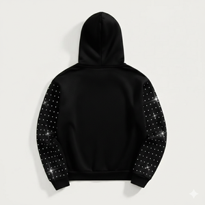Sudadera con Capucha Oversize de Forro Polar con Estrellas de Diamantes de Imitación Negros, Estilo Vintage Urbano, para Hombre y Mujer - Product Image 2