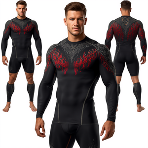 Mens Luxury <b>Flame</b> Rhinestone Compression <b>Shirt</b> Premium Long Sleeve Gym Workout Athletic Wear Wholesale - Product Image 4