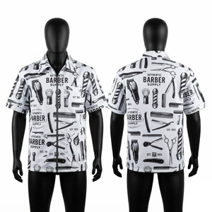 Veste de barbier unisexe respirante en polyester 180 GSM de qualité supérieure, blanche et noire, avec impression numérique, logo personnalisé, manches courtes, fermeture éclair sur le devant, vêtements de travail - Product Image 1