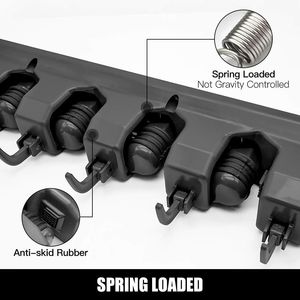 Support mural pour balais et serpillères, lot de 2, organisateur d'outils de jardin avec 5 emplacements pour balles et 6 crochets (noir) - Product Image 2