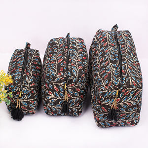 Juego de Bolsas de Maquillaje de Algodón Estampadas a Mano, Ecológicas, Promocionales, para Almacenamiento de Cosméticos, Personalizables, Lavables, para Regalo - Product Image 1