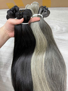 Extensions de cheveux humains de luxe argentées et gris foncé – Densité maximale – Réutilisables - Product Image 3