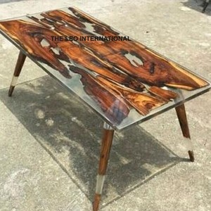 Hot Selling Eco-Friendly Handmade Solid Wood Coffee <b>Table</b> Modern Industrial Style Steel <b>Legs</b> Outdoor Resin Epoxy - Product Image 6