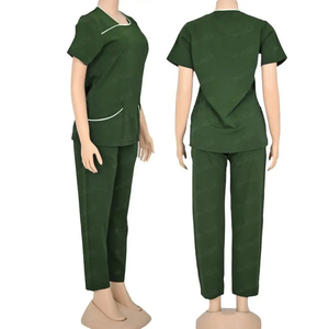 Ensemble de blouses et pantalons verts pour femmes, uniforme d'hôpital à manches courtes, en coton et polyester tissé, détection par radiofréquence - Product Image 6