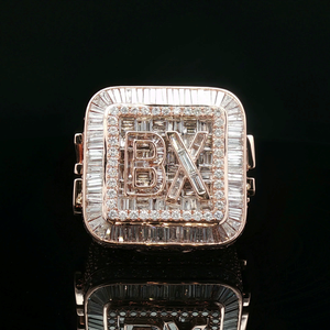 Bague signet de luxe en or rose 10 carats avec diamants, 14,73 carats, taille princesse, style cluster, pour homme, bijoux de mariage et de fête, cadeau haut de gamme - Product Image 1