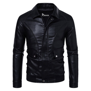 Custom Men's Slim Fit Leather Jacket Turn-down Collar Zipper Closure Moto Biker Style <b>Winter</b> Solid Black Streetwear - Product Image 1