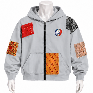 <b>Silver</b> Tapestry Patchwork Zip Up Hoodie Oversized Full Zipper Printed Patch Hooded Sweatshirt Casual Streetwear <b>Jacket</b> - Product Image 1