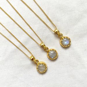 Moonstone Pendant Dainty Necklace Sterling Silver Gold Plated Jewelry <b>Rainbow</b> Moonstone Handmade Wholesale Supplier - Product Image 1