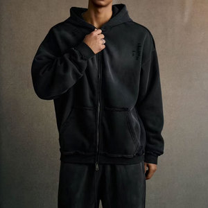 Sweat-shirt à capuche unisexe délavé et vieilli, style streetwear américain Harajuku, coupe ample, décontracté et rétro pour homme - Product Image 3