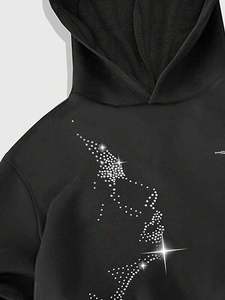 Sweat à capuche surdimensionné pour homme avec motif visage en strass, épaules tombantes, en molleton épais, style streetwear, respirant, 100% coton - Product Image 4