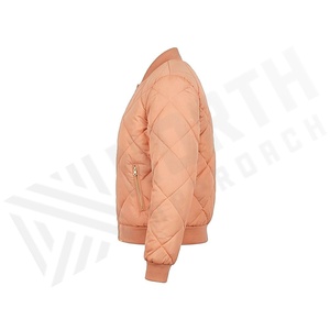 Chaqueta Bomber Acolchada Color Durazno, Manga Larga, Cuello Alto, Cierre de Cremallera, Color Sólido, Relleno de Poliéster, para Otoño - Product Image 3
