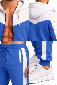 Men’s Casual Sports Tracksuit Set Blue <b>White</b> Hoodie Sweatpants Fitness Running Gym Wear OEM Custom Logo - Product Image 6