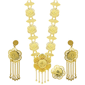 Conjunto de Joyería Larga Chapada en Oro de 14K, 18K, 24K al por Mayor, Estilo Tradicional de Dubái, Conjunto de Moda de Oro de Oriente Medio, Diseño Turco para Novias - Product Image 2