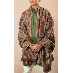 Traditional Luxury <b>Embroidered</b> Pashmina Wool <b>Shawl</b> Soft Warm Breathable Handcrafted Solid Men's Elegant Winter Wrap - Product Image 1