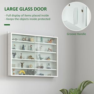 Vetrina a Muro Bianca a 5 Ripiani con Ante in Vetro e Ripiani Regolabili per Casa o Ufficio - Product Image 5