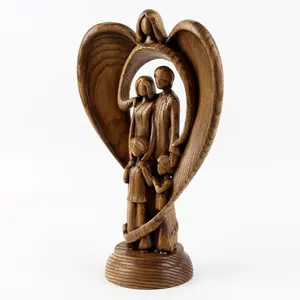 Guardian angel <b>family</b> statue wooden sculpture with two sons one daughter easter gift <b>family</b> decor angel blessing <b>portrait</b> - Product Image 3