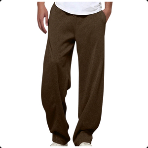 Pantalon de survêtement en coton marron pour homme, taille élastique, décontracté, avec poches latérales, tissu tricoté mi-lourd, idéal pour l'automne - Product Image 6