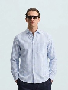 Men's Striped Double Breasted Woven Dress Shirt Full Sleeve Turn-<b>down</b> Collar Breathable Casual Cotton Summer Style Enovate - Product Image 1