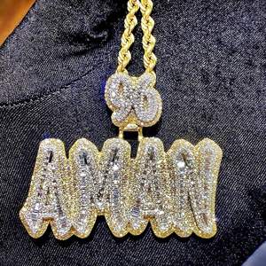 <b>Custom</b> Big Baguette Cut Moissanite Letter <b>Name</b> Personalized Pendant Men Hip Hop <b>Necklace</b> Unique Rock Rapper Jewelry - Product Image 4