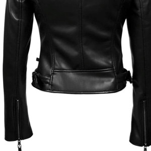 Chaqueta de Motociclista de Cuero Genuino Negro para Mujer, Cuello Camisero, Cierre Asimétrico, Estilo Moto Biker - Product Image 6