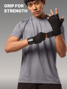 Half <b>Finger</b> Fitness Gloves Black PU Leather Adjustable Wrist <b>Strap</b> for Weight Lifting Gym Unisex - Product Image 4