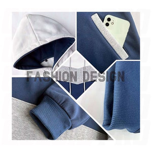 Mens Casual Pullover Hoodie Color Block Patchwork Sweatshirt Long Sleeve Fleece Hoodie with Pockets Comfortable Loose Fit - Product Image 5